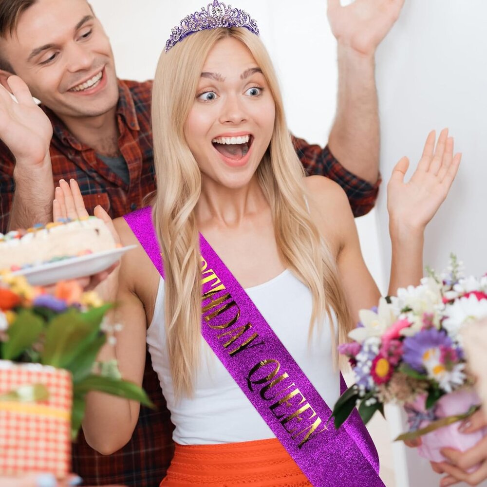Birthday Sash For Women Happy Birthday Crown Tiaras For Women Queen Princess Hea View 2